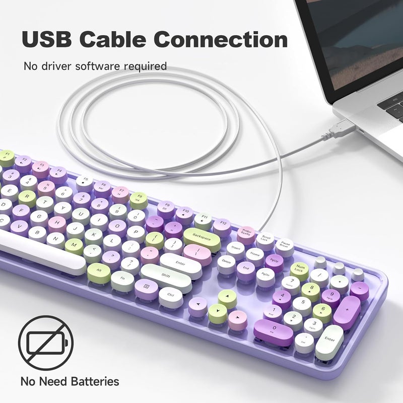 Atelus Computer Wired Keyboard, Plug Play USB Full-Size Keyboard with Large Number Pad, Caps Indicators, Foldable Stands, for Windows 7/8/10 PC Laptop (Purple Colorful) - Image 2